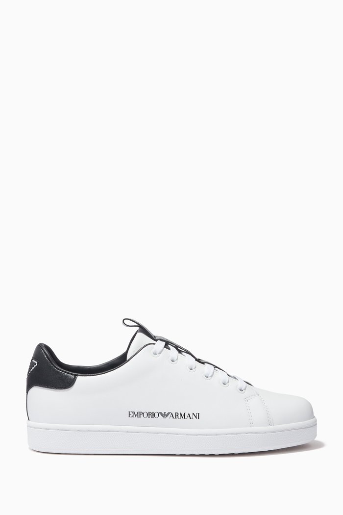 

EA Logo Tape Sneakers in Leather, White