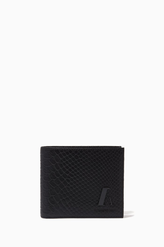

EA Monogram BiFold Wallet in Snake Print Leather, Black
