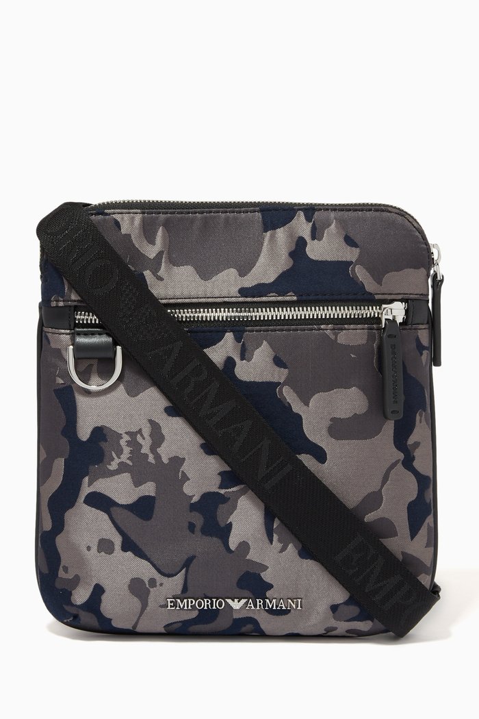 

Camo Crossbody Bag in PU Jacquard, Blue