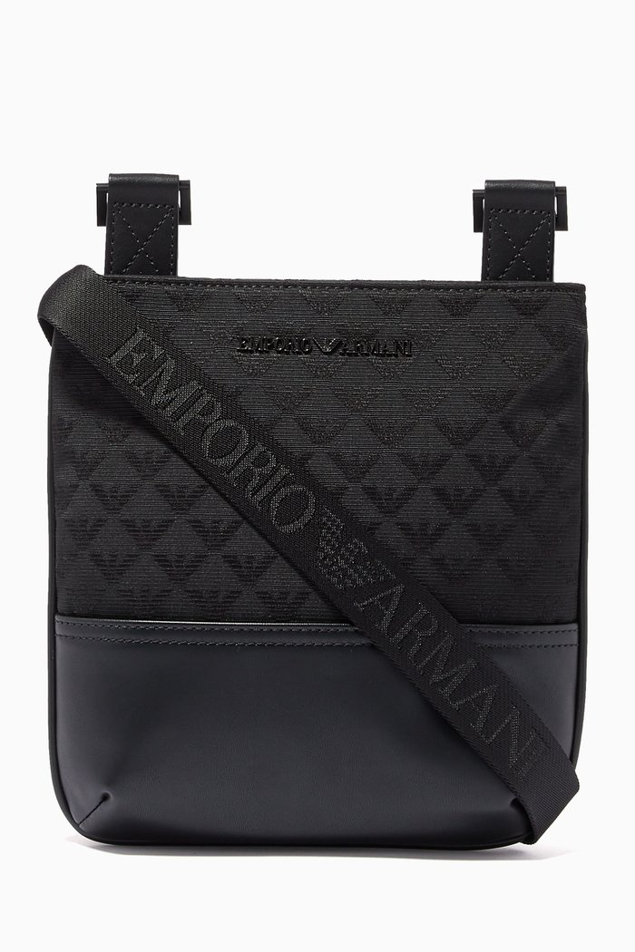 

EA Monogram Messenger Bag in Eco Leather, Black