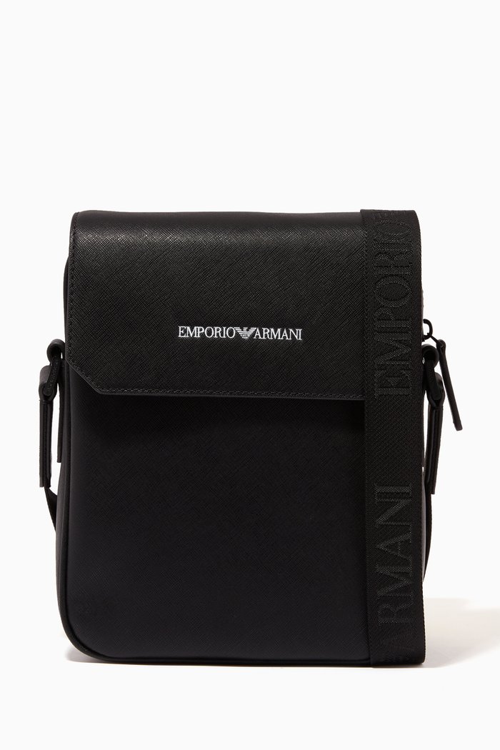 

EA Text Crossbody Bag in Eco Leather, Black
