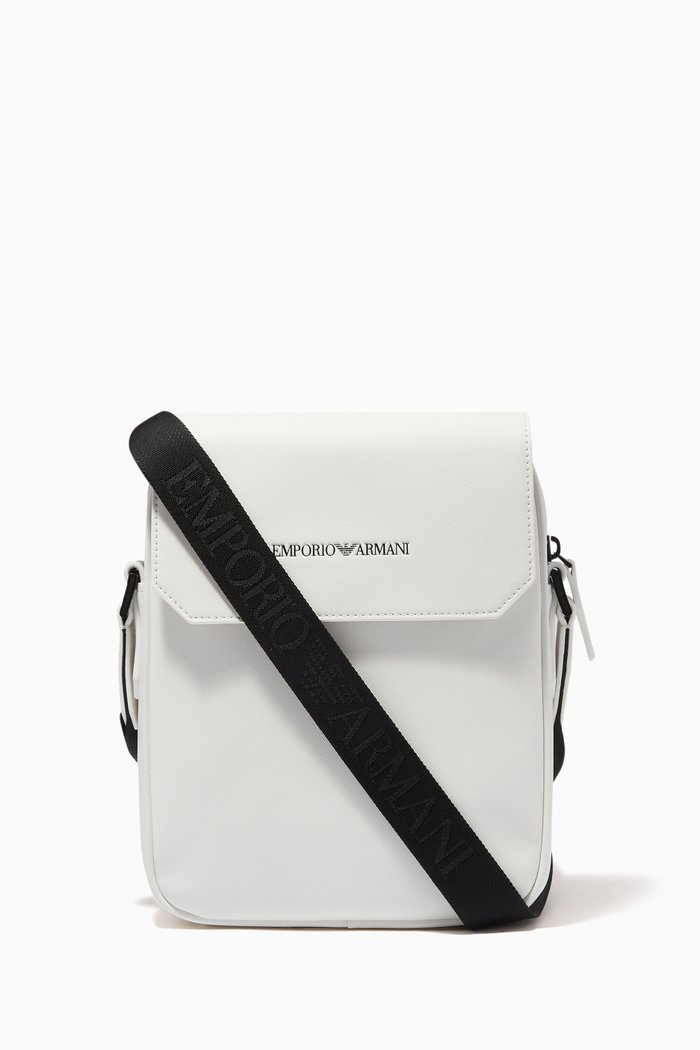 

EA Text Crossbody Bag in Eco Leather, White