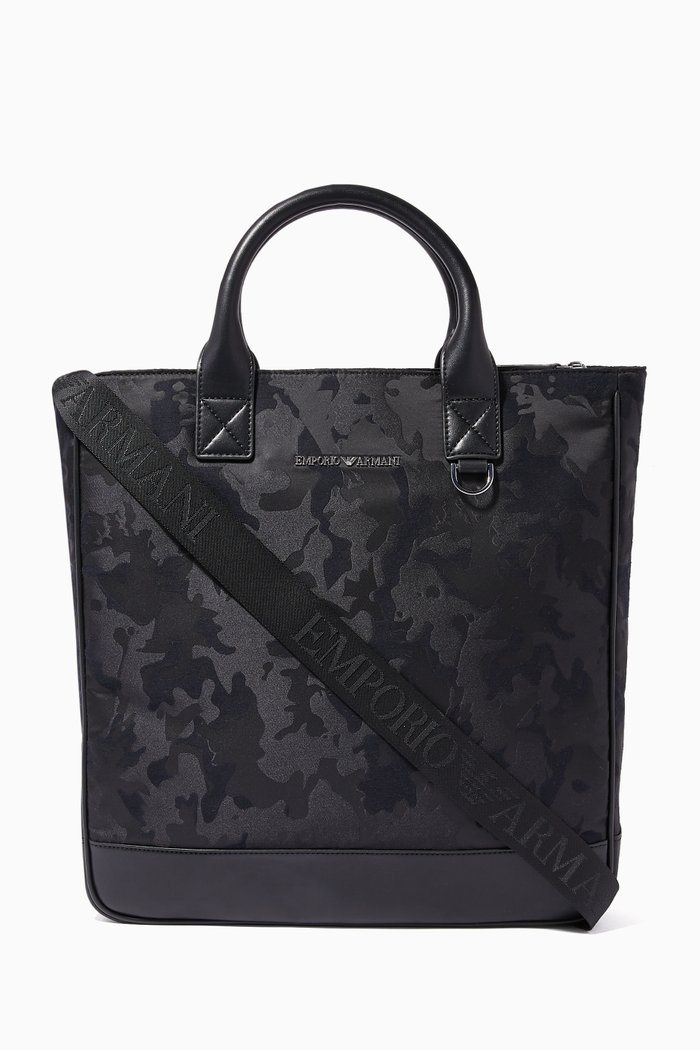 

Camo Tote Bag in PU Jacquard, Black