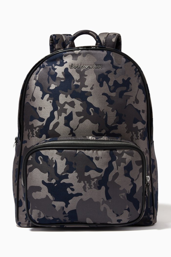 

Camo Backpack in PU & Jacquard, Blue