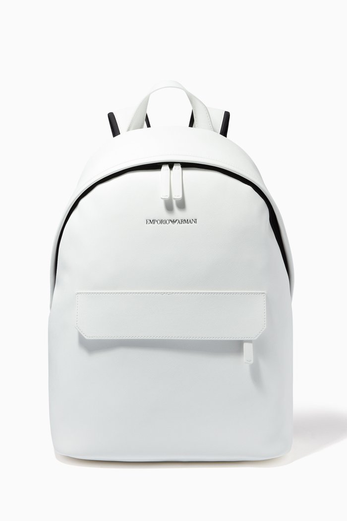 EA Stamped Backpack in Eco Leather, White