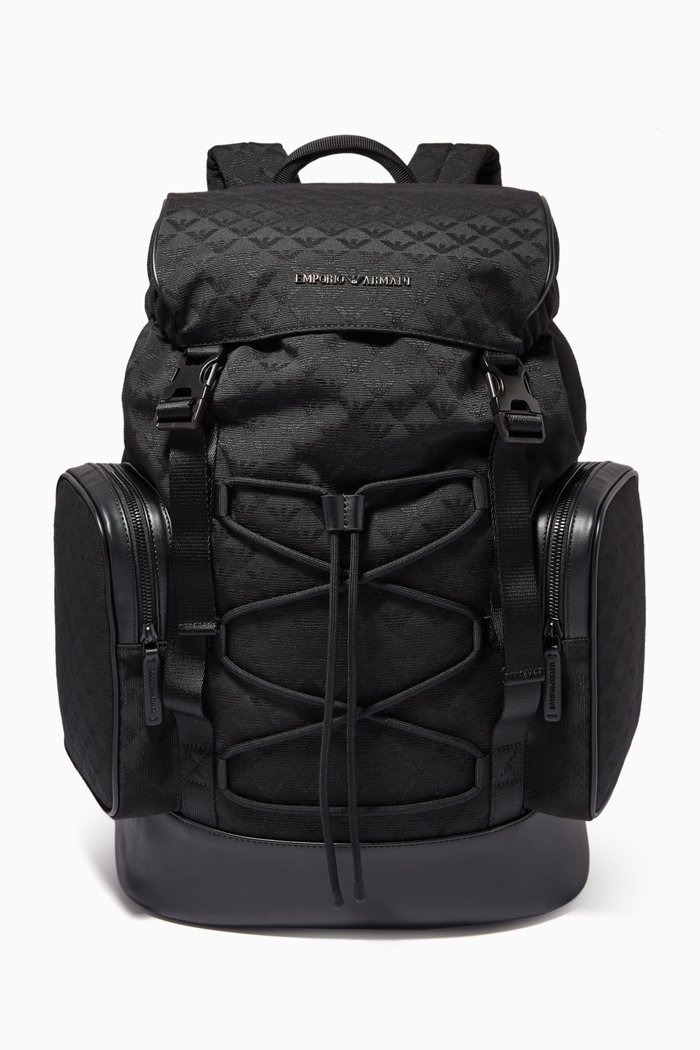 

EA Eagle Monogram Backpack in Nylon, Black