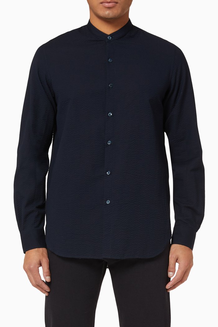 

Guru Collar Seersucker Shirt, Blue