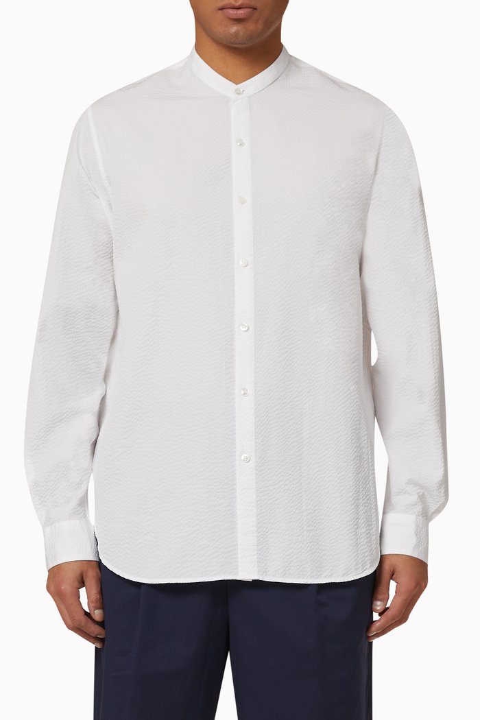 

Guru Collar Seersucker Shirt, White
