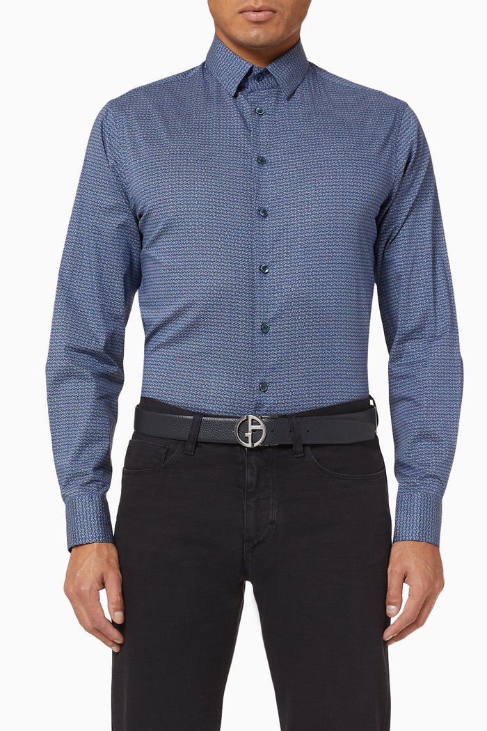 

GA Monogram Stretch Cotton Shirt, Blue