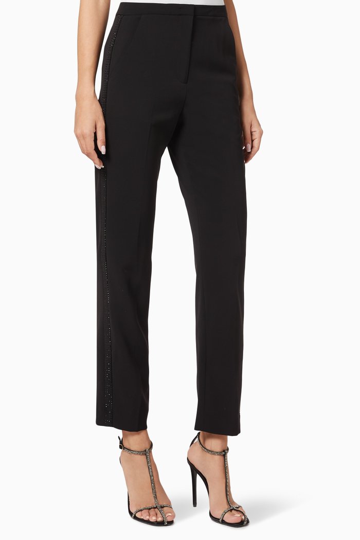

Rhinestone Tape Crepe Trousers, Black