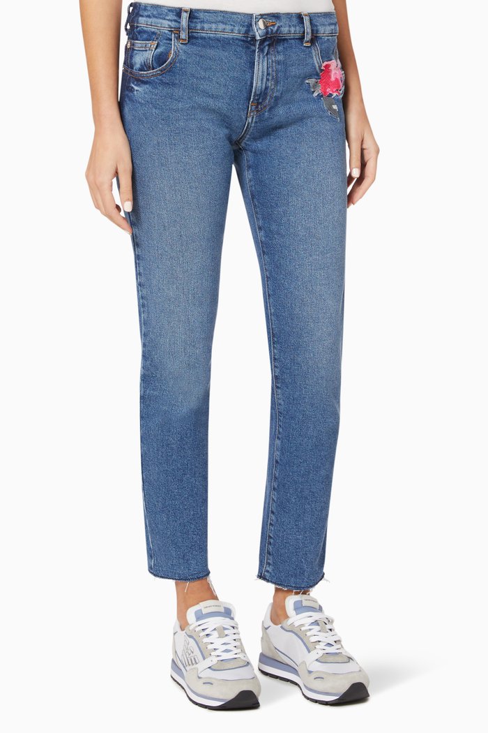 

Floral Embroidery Denim Jeans, Blue