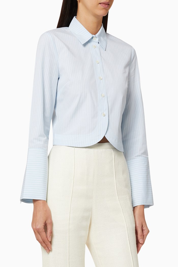

Striped Cotton Poplin Cropped Shirt, Blue