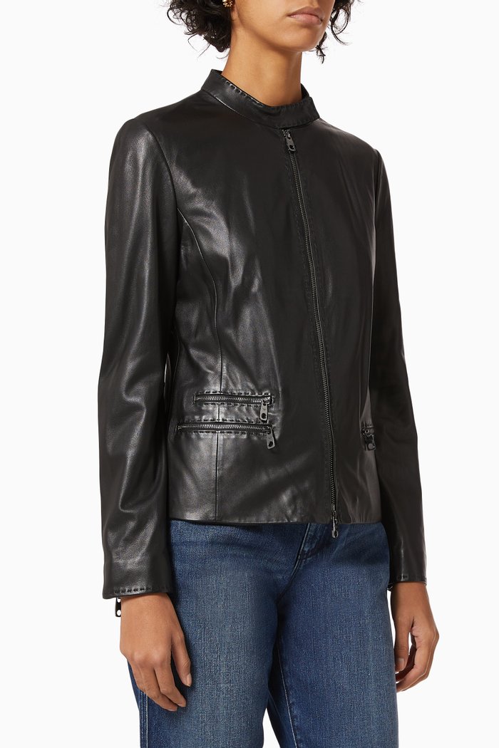 

Zip Detail Leather Jacket, Black