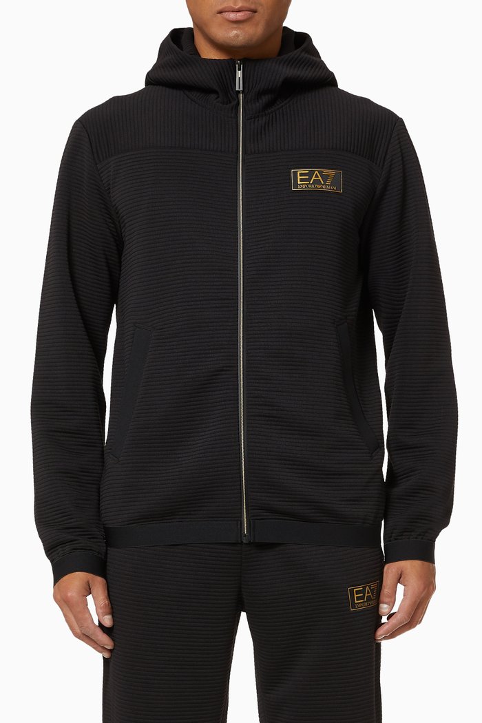 EA7 Gold Label Series Jersey Hoodie, Black