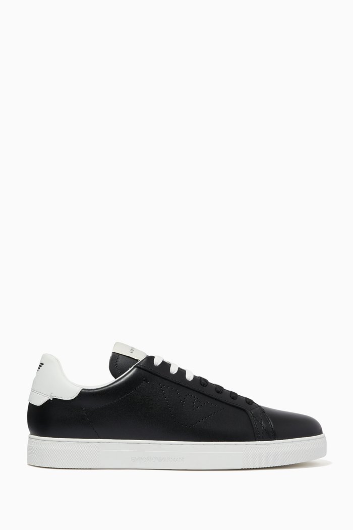 

EA Eagle Contrast Lace Sneakers in Leather, Black