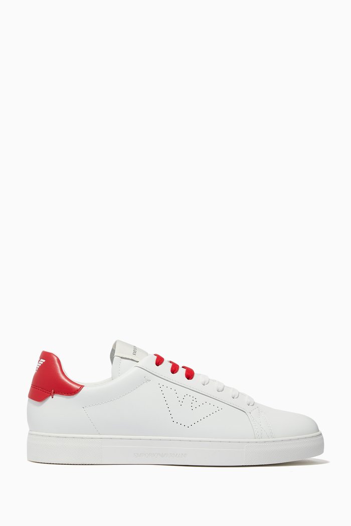 

EA Eagle Contrast Lace Sneakers in Leather, Neutral