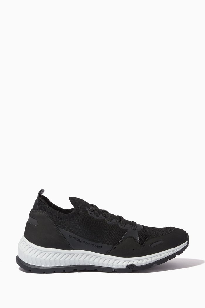 

EA Sneakers in Knit Mesh & Leather, Black