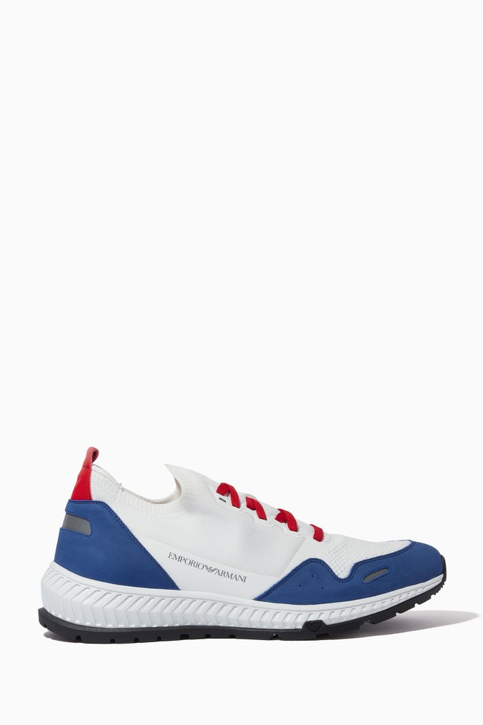 EA Sneakers in Knit Mesh & Leather, Blue