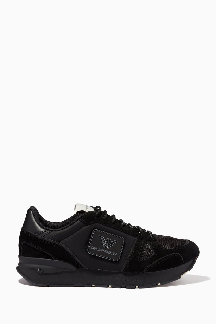 

Runner Sneakers in Suede, Mesh & Nylon, Black