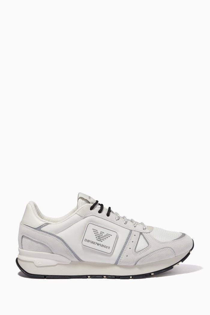 Runner Sneakers in Suede, Mesh & Nylon, White