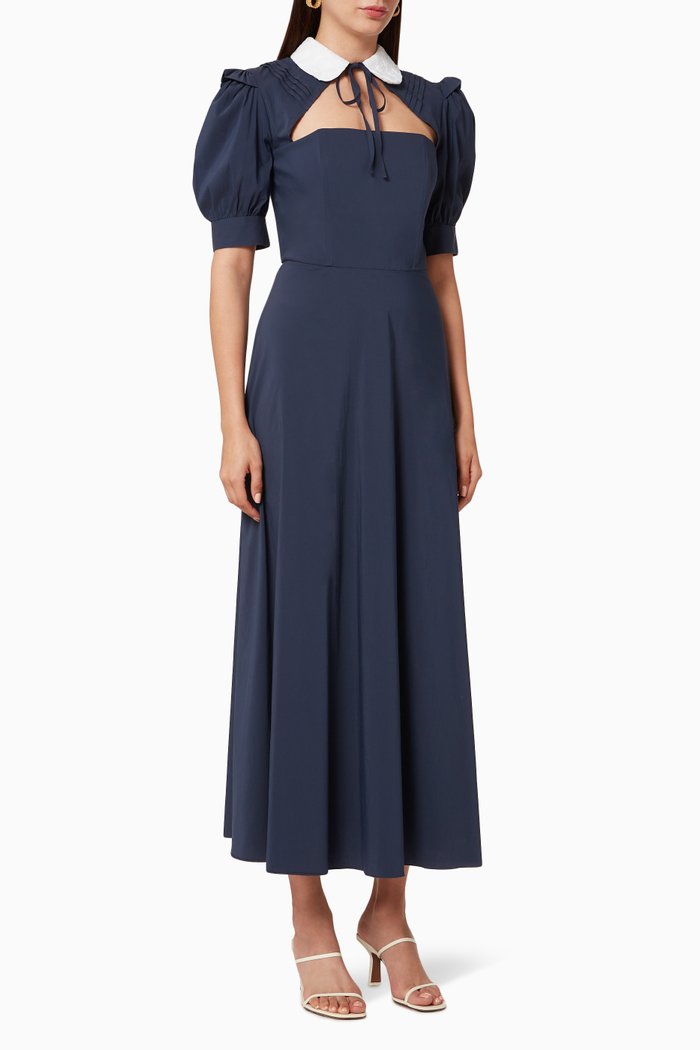 

Collared Cotton Dress, Blue