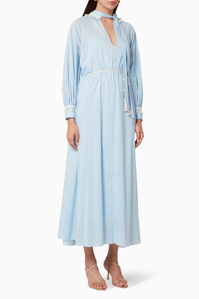 

Bobble Trim Cotton Dress, Blue