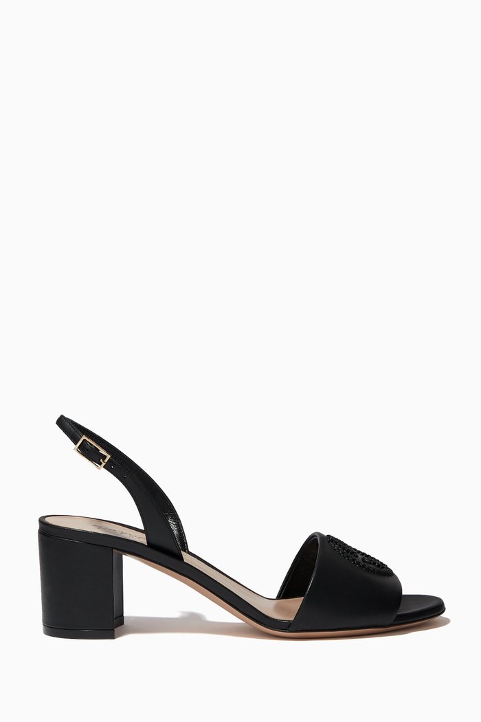 Charlotte Slingback Sandals in Leather, Black