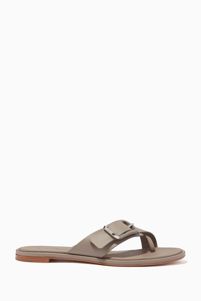 Kriss Kross Buckle Sandals in Leather, Neutral