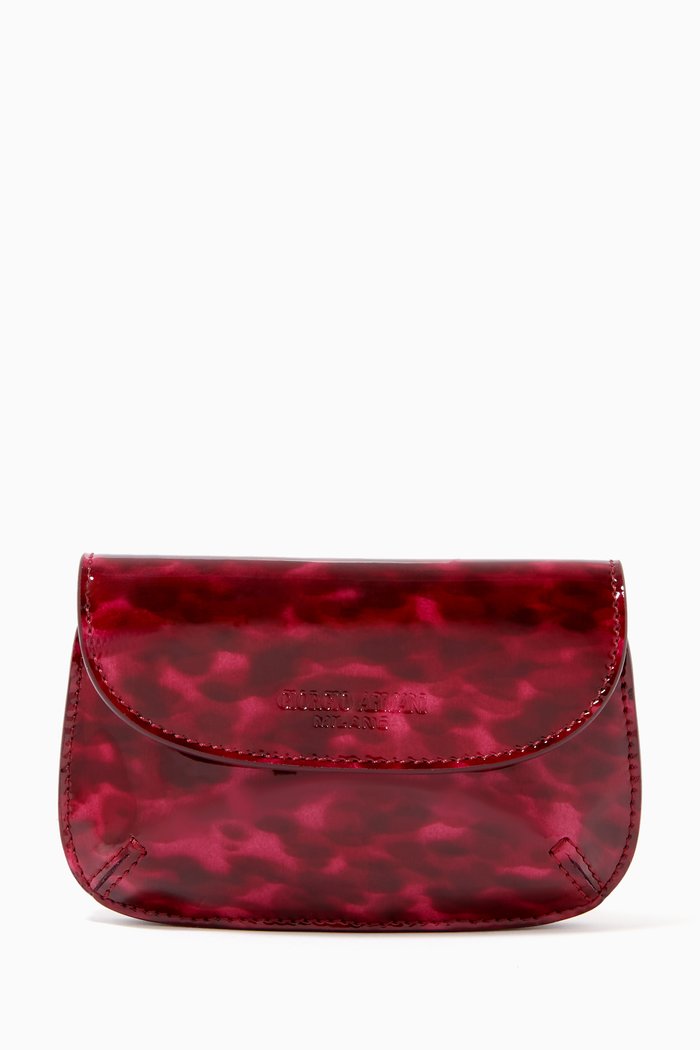 

La Prima Card Holder in Tortoise Print Leather, Red