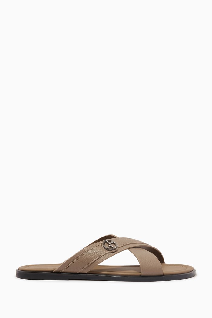 

Criss-Cross Slide Sandals in Leather, Neutral