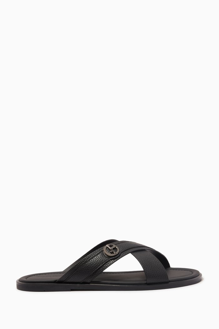 

Criss-Cross Slide Sandals in Leather, Black