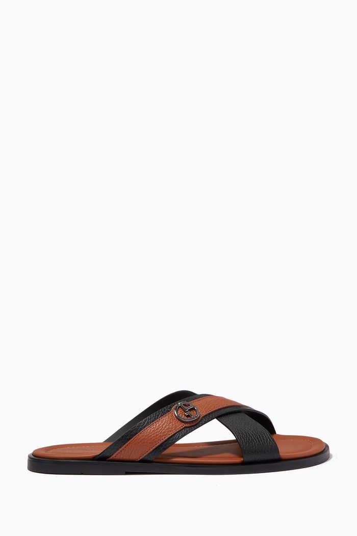 

Criss-Cross Slide Sandals in Leather, Brown