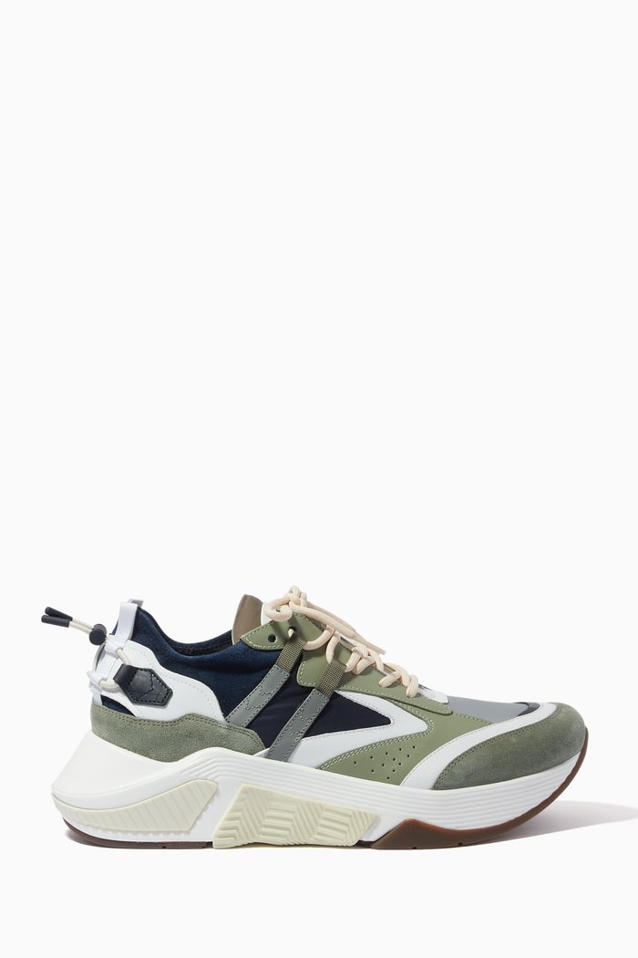 

GA Chunky Sneakers in Leather & Suede, Green