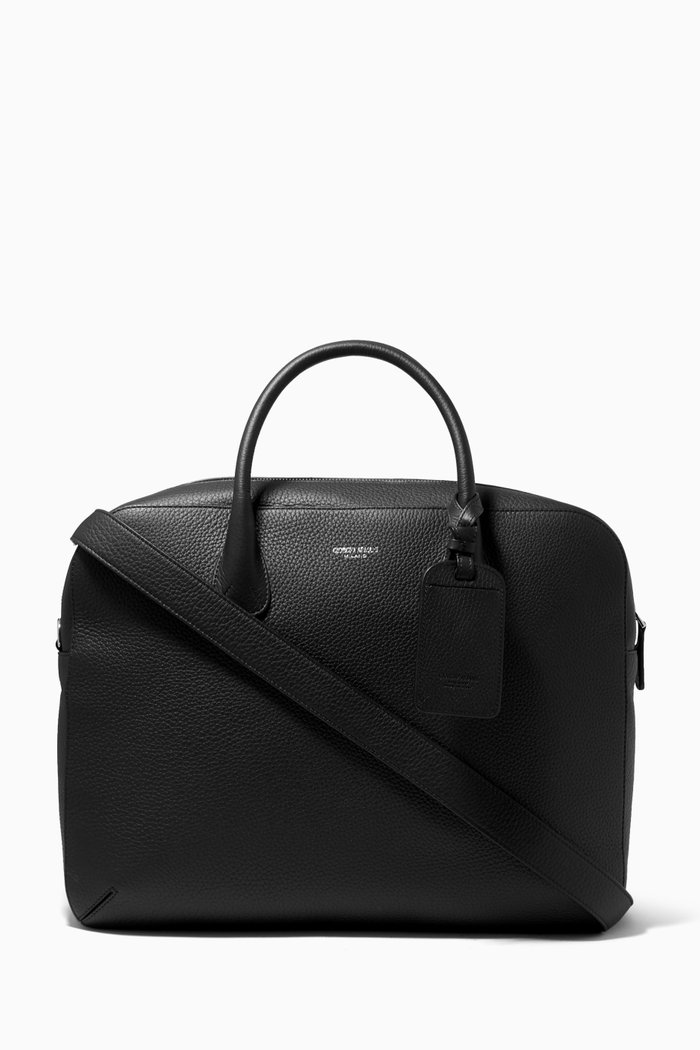 

La Prima Briefcase in Tumbled Leather, Black