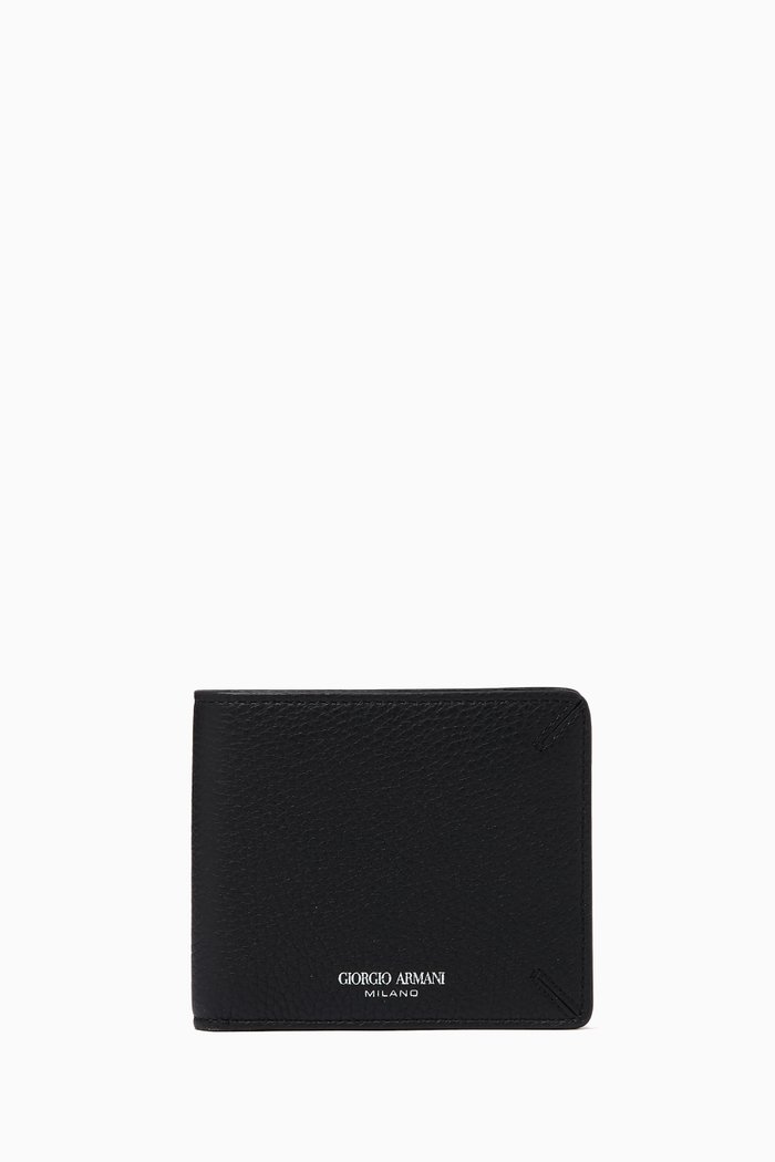 

La Prima Bi Fold Wallet in Tumbled Leather, Black