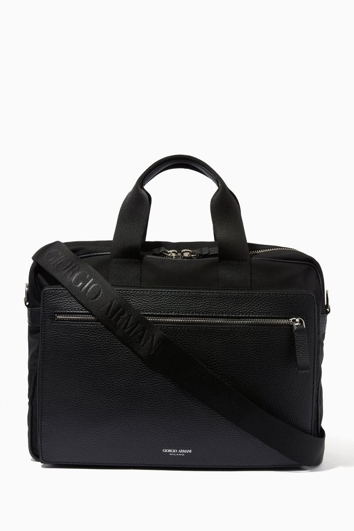 

GA Laptop Bag in Nylon & Leather, Black
