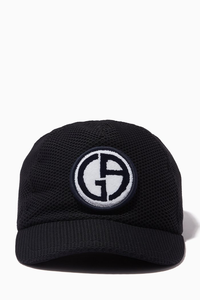 

GA Monogram Baseball Hat in Knit Mesh, Black