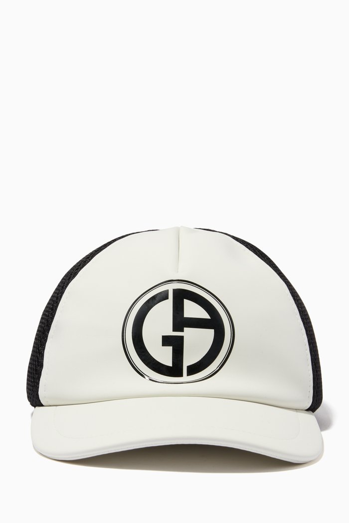 

GA Monogram Baseball Hat in Leather & Mesh, White