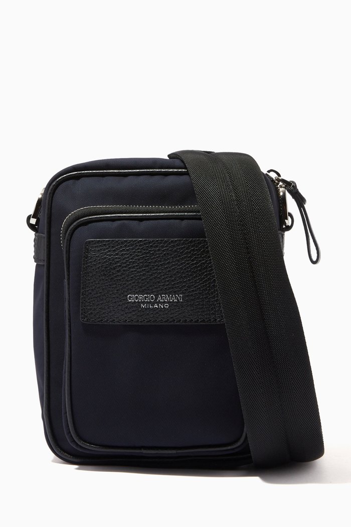 

Reporter Crossbody Bag in Nylon & Leather, Blue