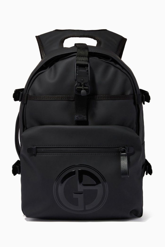 GA Backpack in Nylon & Leather, Black