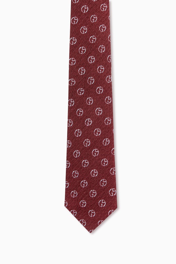 

GA Micro Monogram Tie in Silk Jacquard, Red