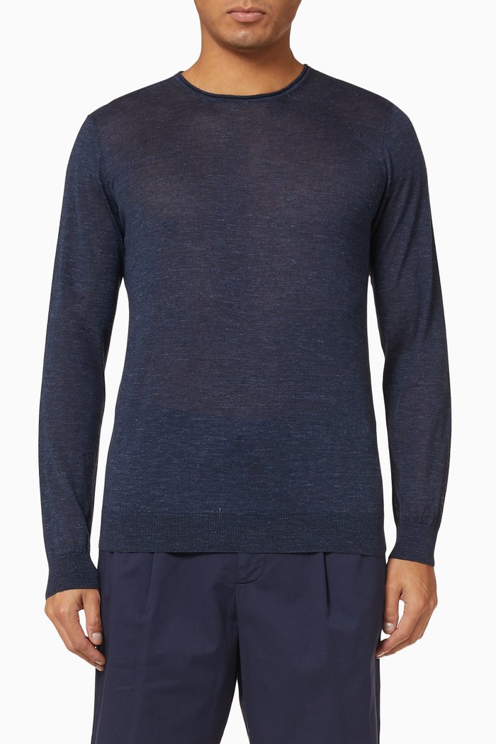 

Cashmere-Blend Knit Sweater, Blue