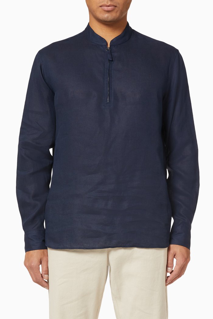 

Guru Collar Linen Shirt, Blue