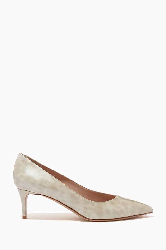 Asymmetric Line Pumps in Turtle Print Leather, Neutral