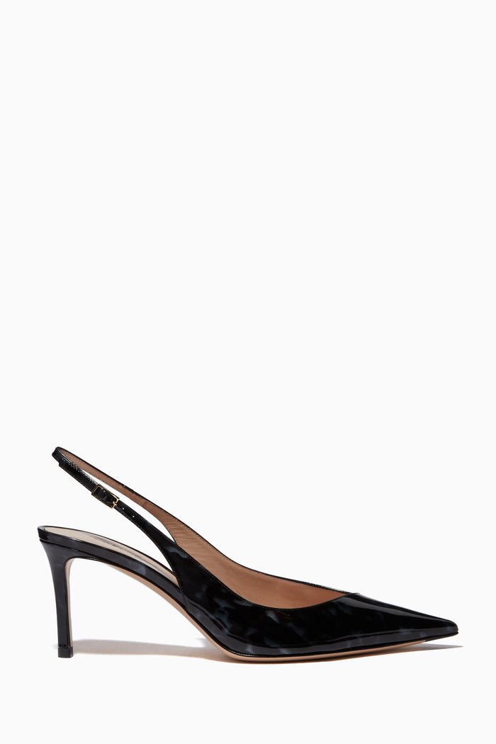 

Asymmetric Line Slingback Pumps in Turtle Print Leather, Black