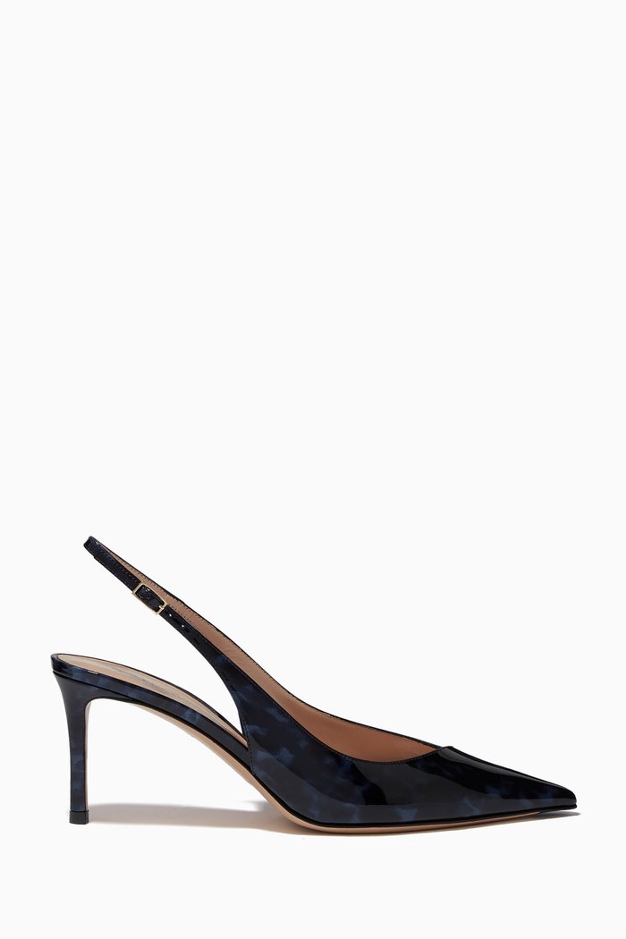 

Asymmetric Line Slingback Pumps in Turtle Print Leather, Blue