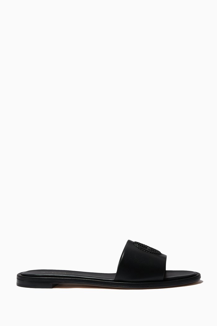 

Charlotte Flat Sandals in Leather, Black