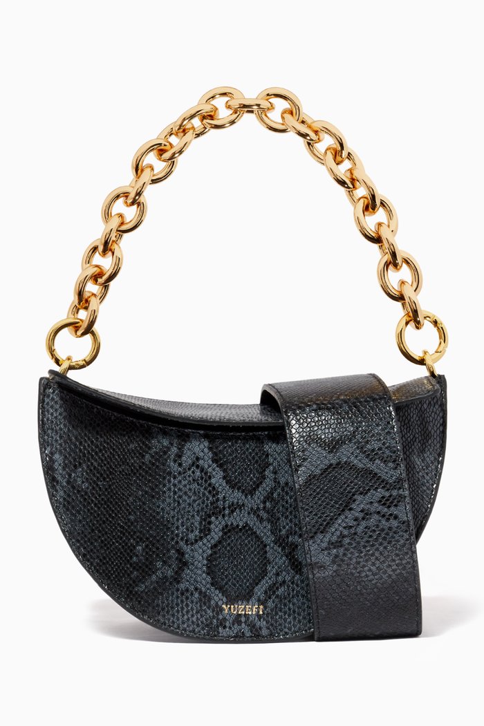 Doris Bag in Snake Embossed Leather, Black