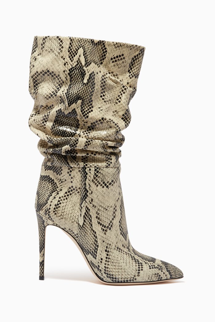 

Slouchy Boots in Snake Print Leather, Neutral