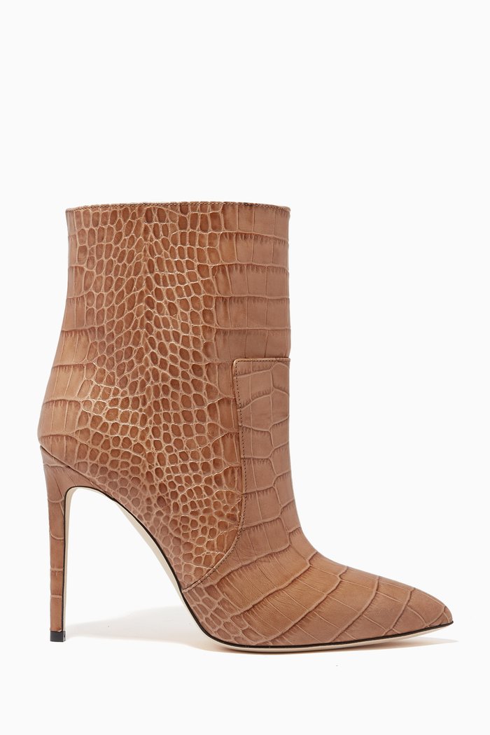 

Booties in Croc Print Leather, Neutral